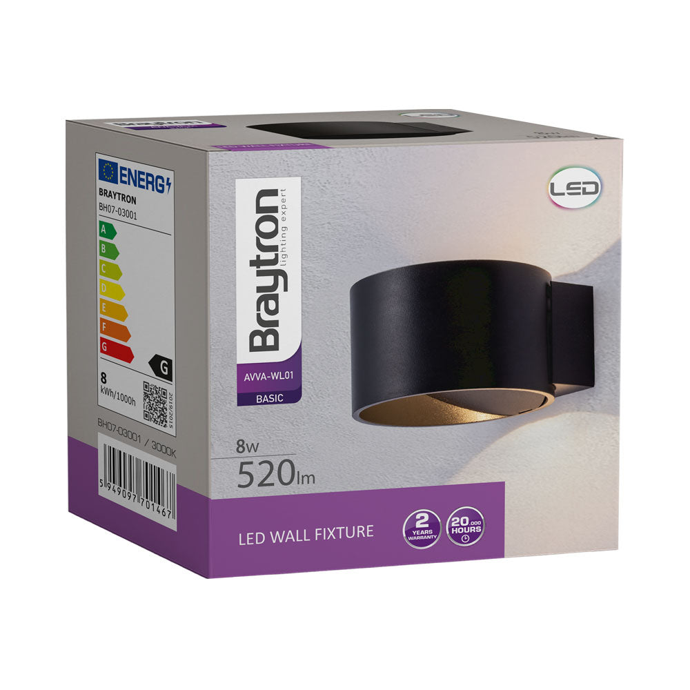 BRY-AVVA-WL01-8W-OKRUGLA-CRNA-3000K-LED ZIDNA SVETILJKA