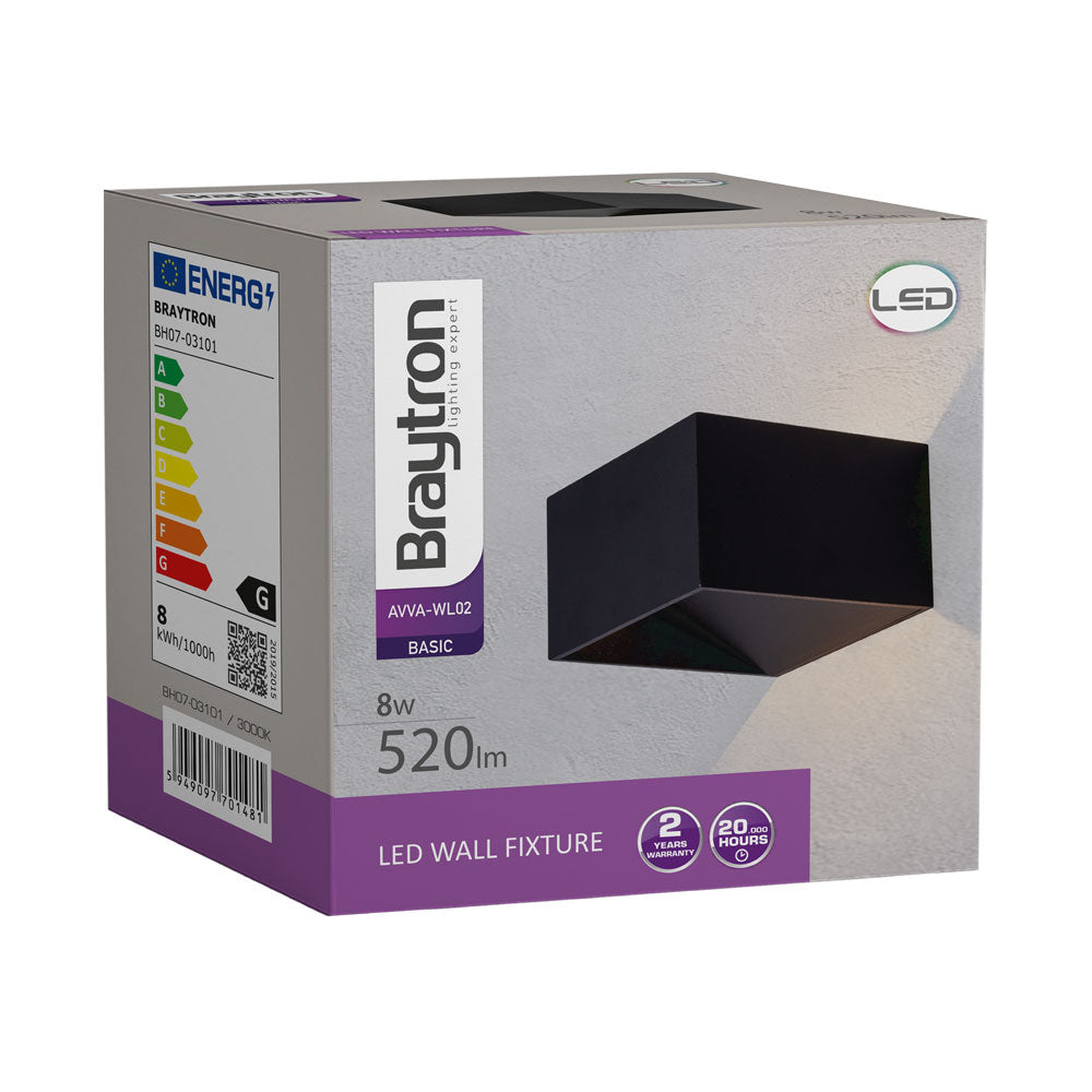 BRY-AVVA-WL02-8W-KVADRATNA-CRNA-3000K-LED ZIDNA SVETILJKA