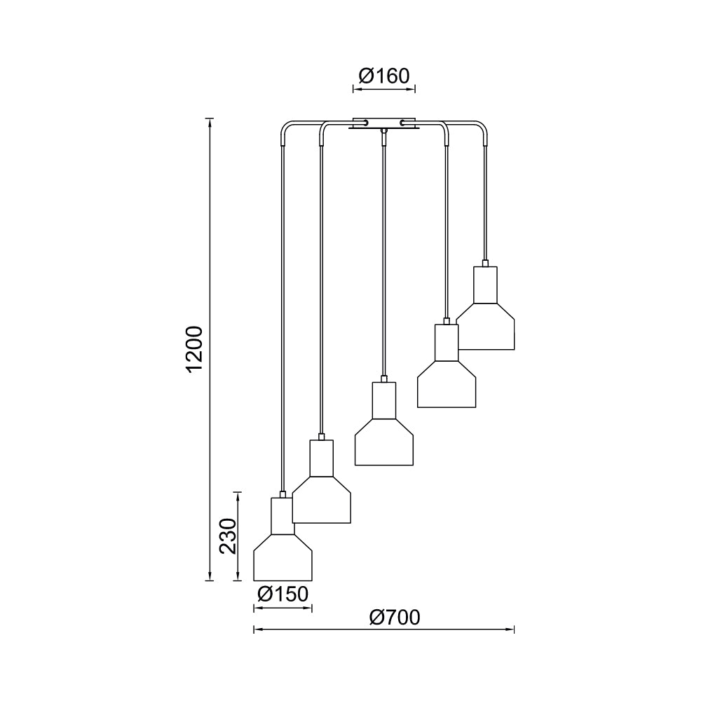 BRY-P001C-5H-5xE27-CRNA-DEKORATIVNA VISILICA