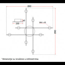 VESTA 379 PLAFONSKA SVETILJKA 8*GU10 MESING/CRNA