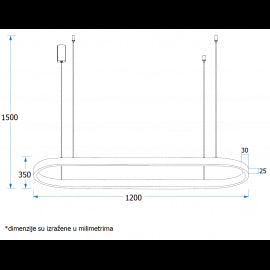 VESTA 519 VISILICA 60W 3000K CRNA (1200x350 mm)