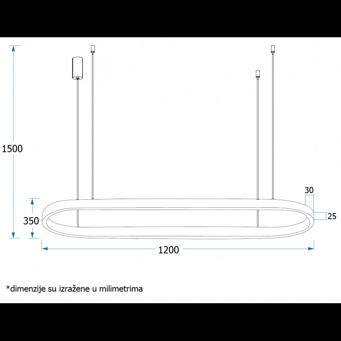 VESTA 519 VISILICA 60W 3000K CRNA (1200x350 mm)