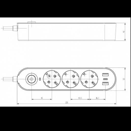 PRENOSNA PRIKLJUCNICA GS03KU 3/3met, 2 USB, TIP C