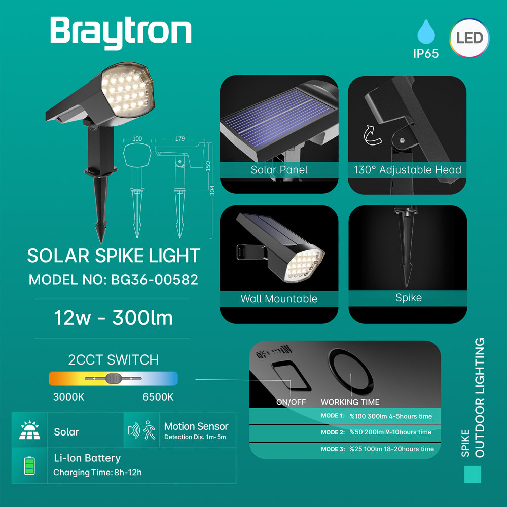 BRY-SPIKE-12W-SIVA-2U1-IP65-LED UBODNA BAŠTENSKA SVETILJKA