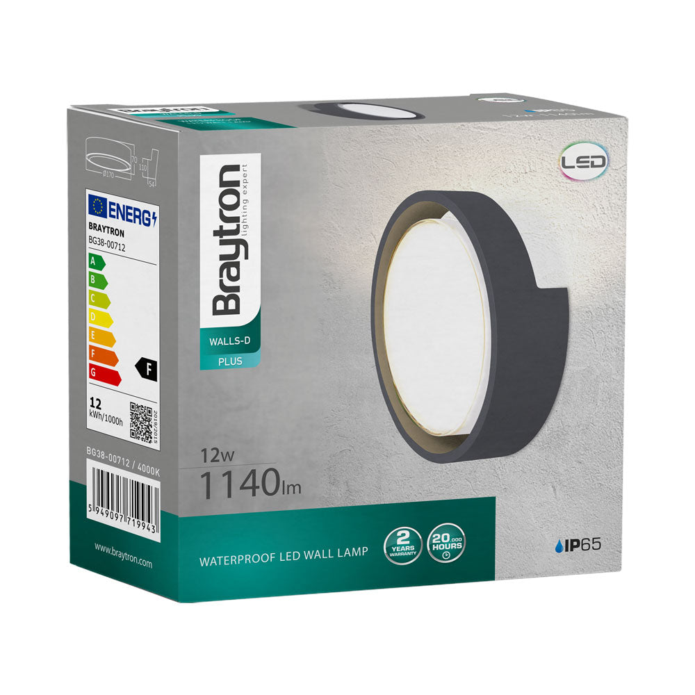 BRY-D-OKRUGLA-SIVA-12W-4000K-IP65-ZIDNA BAŠTENSKA SVETILJKA