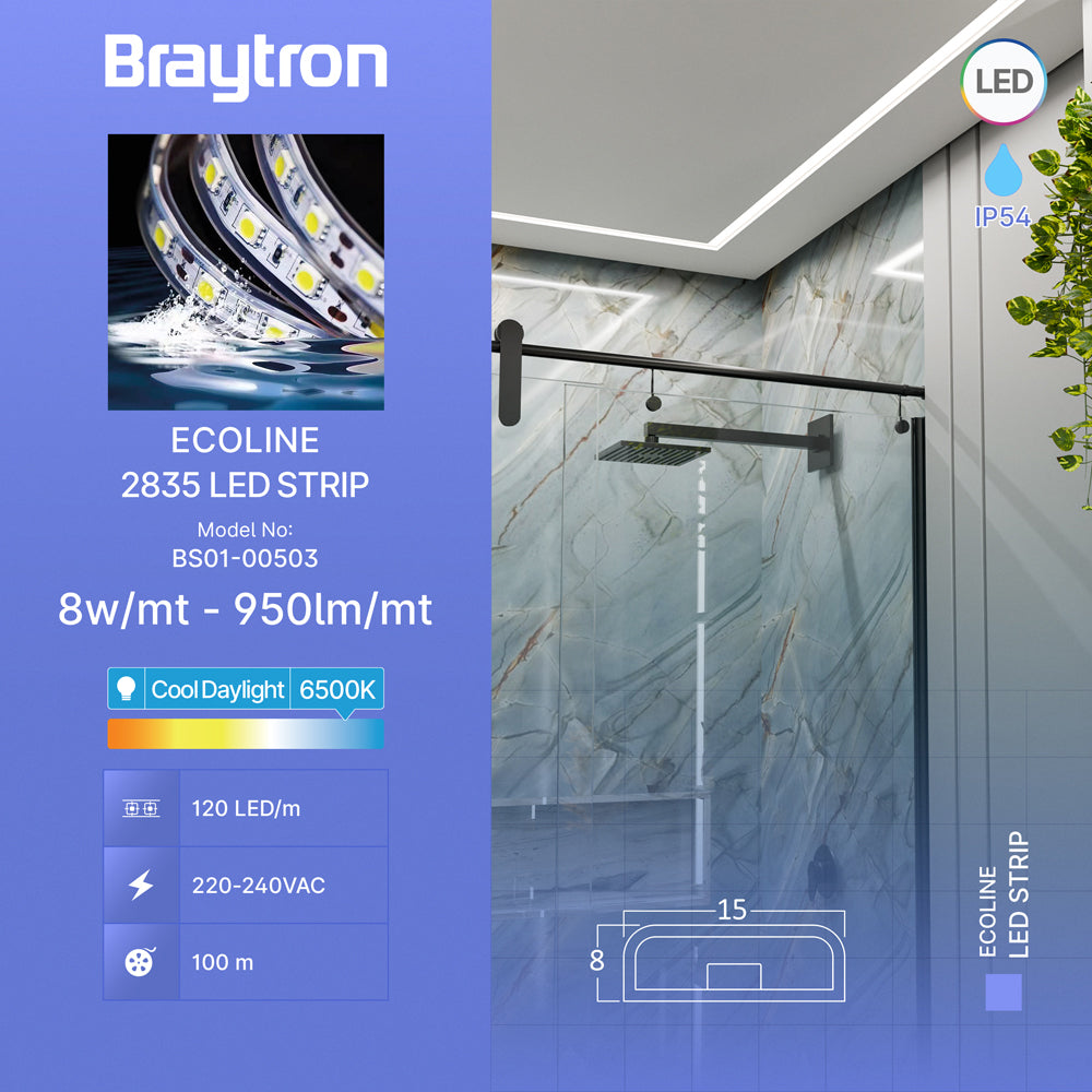BRY-ECOLINE-120L-2835-6500K-220V-8W-IP54-LED TRAKA