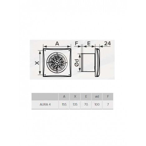 ERA VENTILATOR F100 AURA 4C HROM