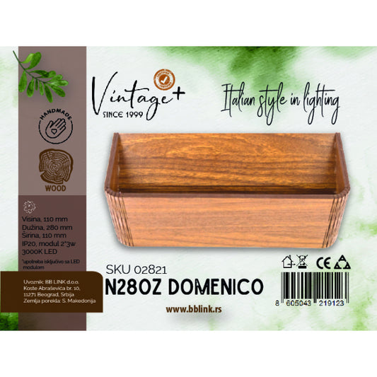 VINTAGE DOMENICO N280Z ZIDNA LAMPA  2*3W 3000K (280x110x110 mm) - SKU02821