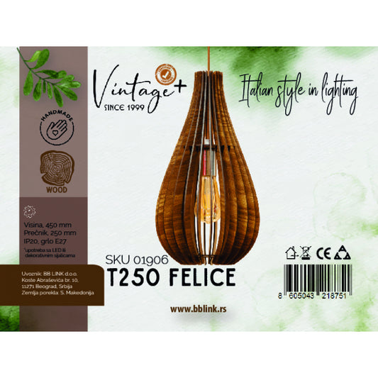 VINTAGE FELICE T250 VISILICA 1*E27 (O 250 mm, h-450 mm) - SKU01906