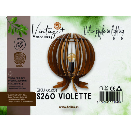 VINTAGE VIOLETTE S260 STONA LAMPA 1*E14 (O 260 mm, h-300 mm) - SKU01201
